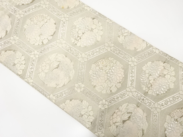 アンティーク　亀甲に花丸模様織り出し袋帯(材料)